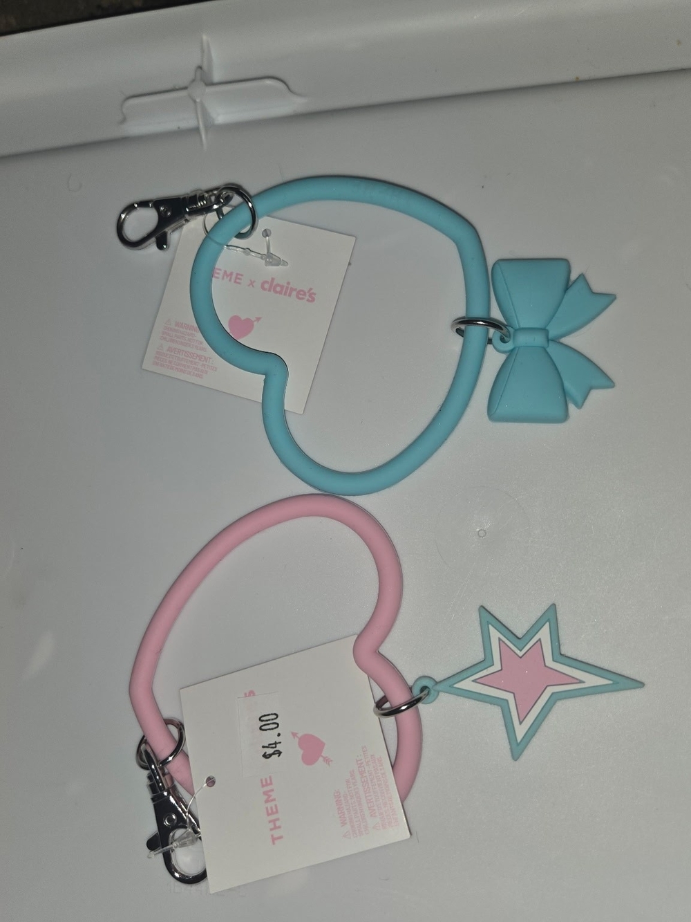 Kids Silicone Bow & Star Wrist Keyrings - Light Blue & Light Pink